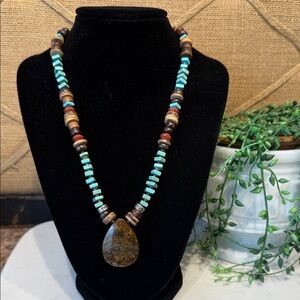 Turquoise and Brown Beaded Necklace
